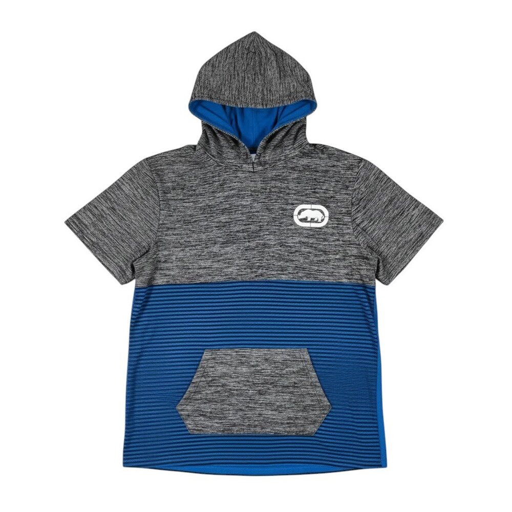 Ecko Unltd Y2K Short Sleeve Hoodie Colorblock Gray Blue Mens L